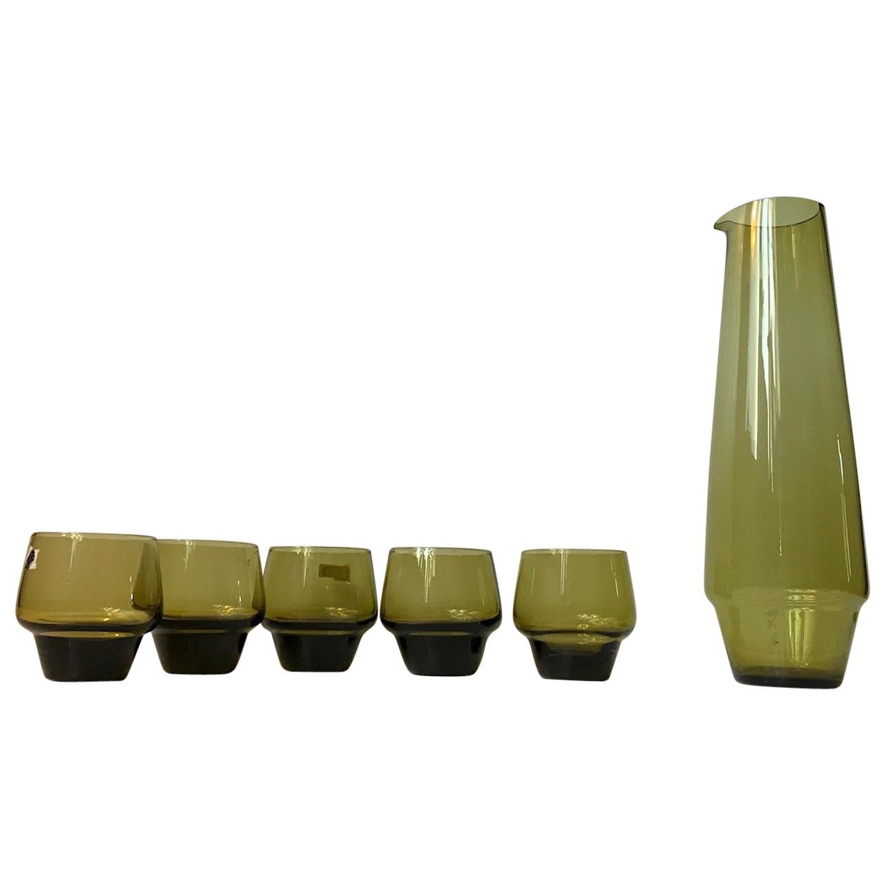 Swedish Modern Green Decanter 
Cups by John-Orwar Lake for Ekanas, Set of 6