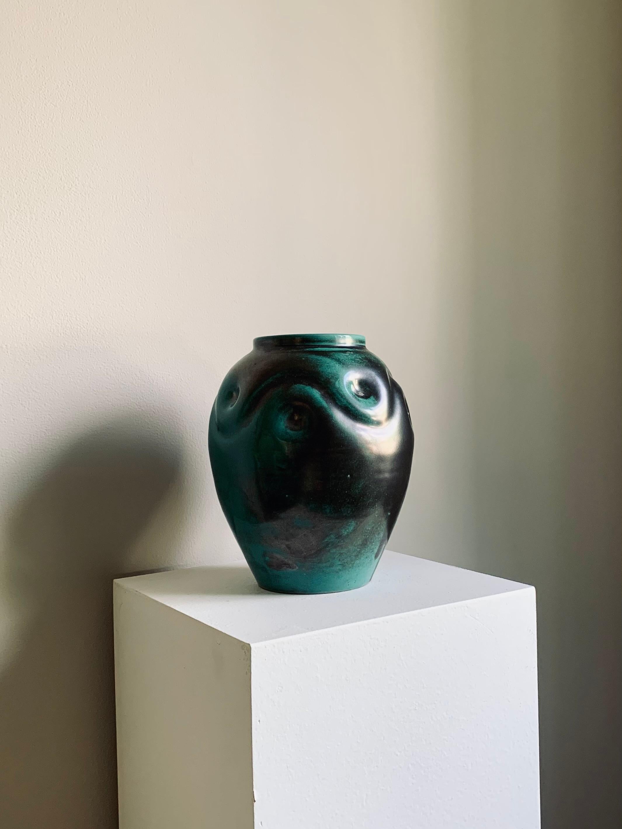 Swedish Modern Green Earthenware Vase, Harald Östergren, Upsala Ekeby, 1920-30 7