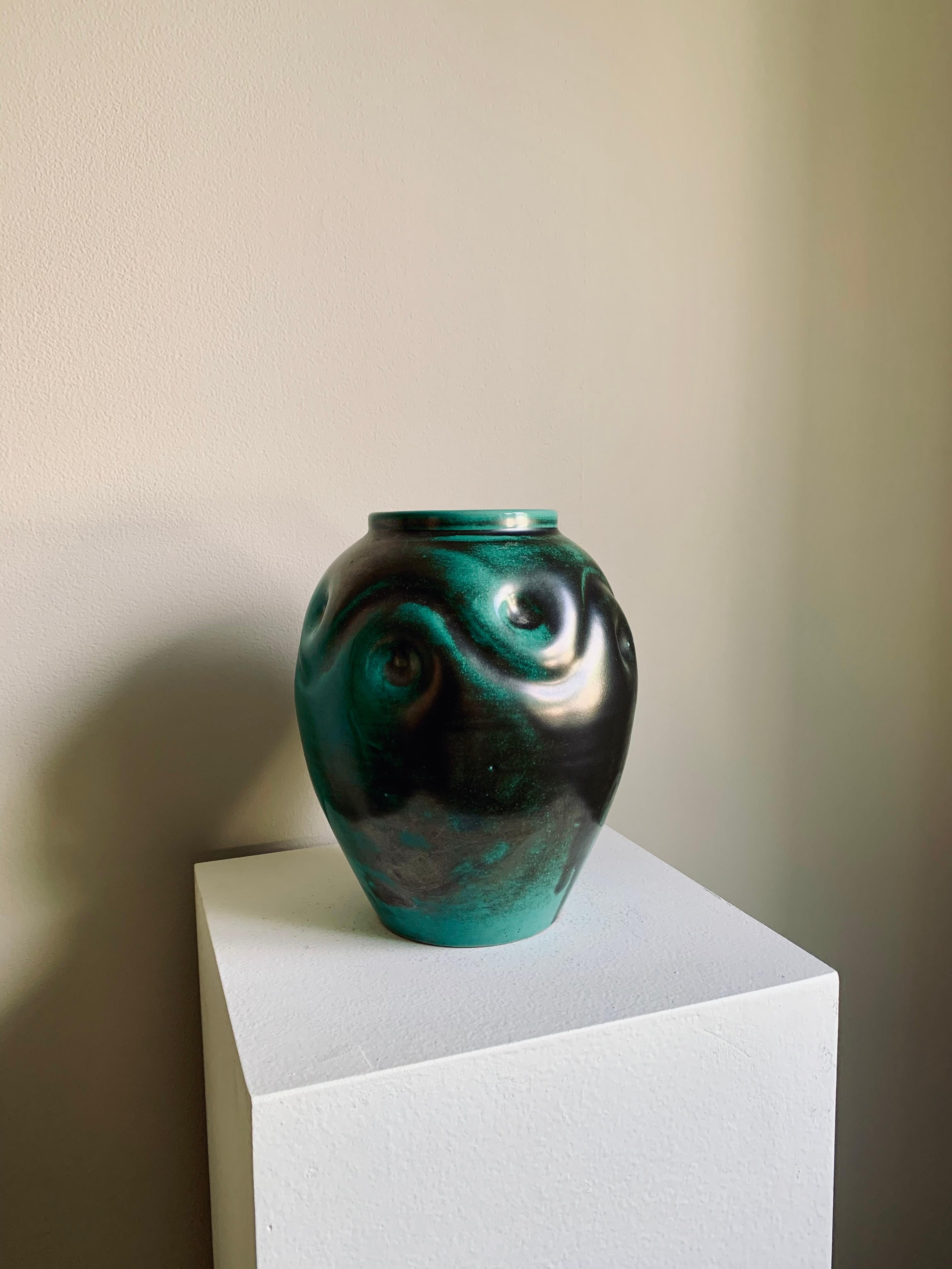 Swedish Modern Green Earthenware Vase, Harald Östergren, Upsala Ekeby, 1920-30 8