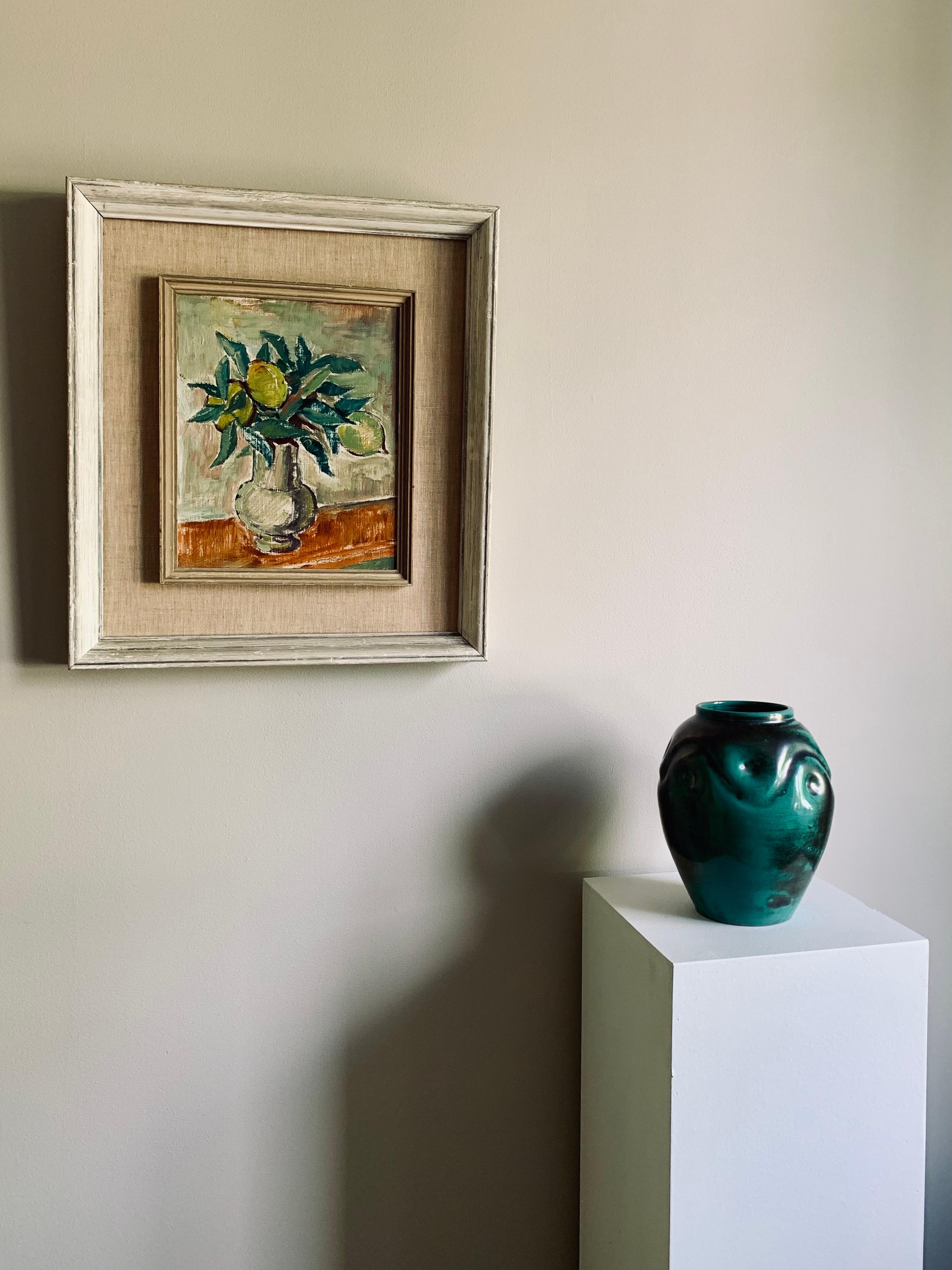 Glazed Swedish Modern Green Earthenware Vase, Harald Östergren, Upsala Ekeby, 1920-30