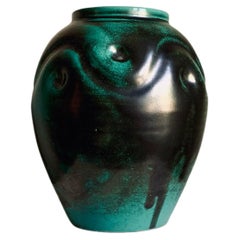Swedish Modern Green Earthenware Vase, Harald Östergren, Upsala Ekeby, 1920-30