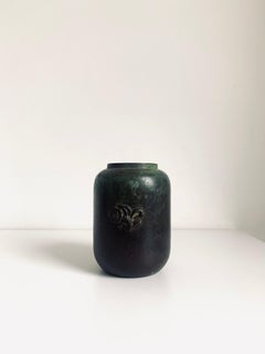 Swedish Modern Green Patinated Cast Bronze Vase with Flower relief, GAB 1930s