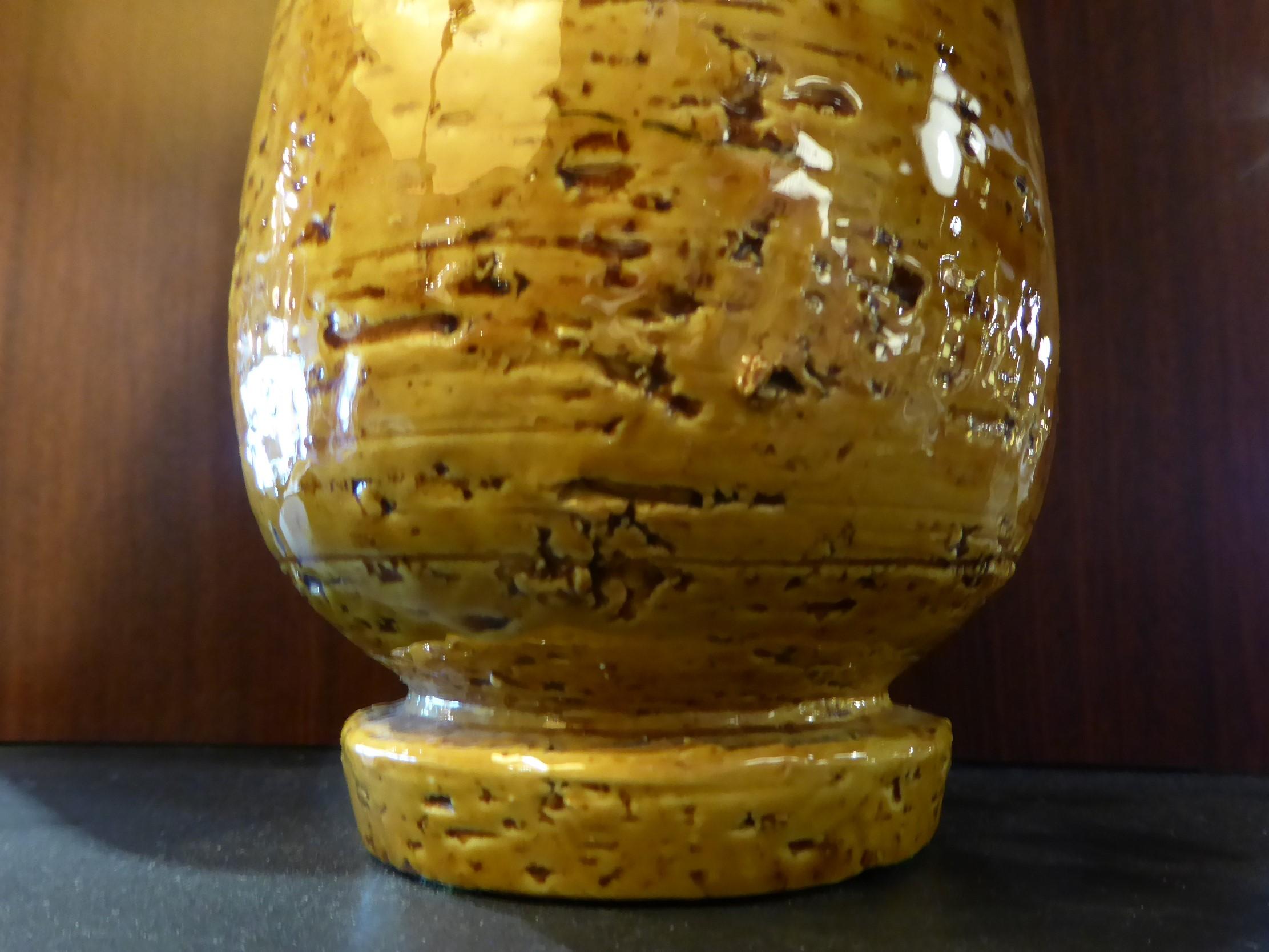 Mid-20th Century Swedish Modern Gunnar Nylund for Rörstrand Ceramic Mustard Yellow Chamotte Vase For Sale
