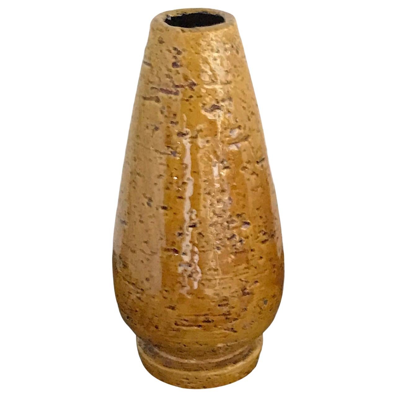 Swedish Modern Gunnar Nylund for Rörstrand Ceramic Mustard Yellow Chamotte Vase For Sale