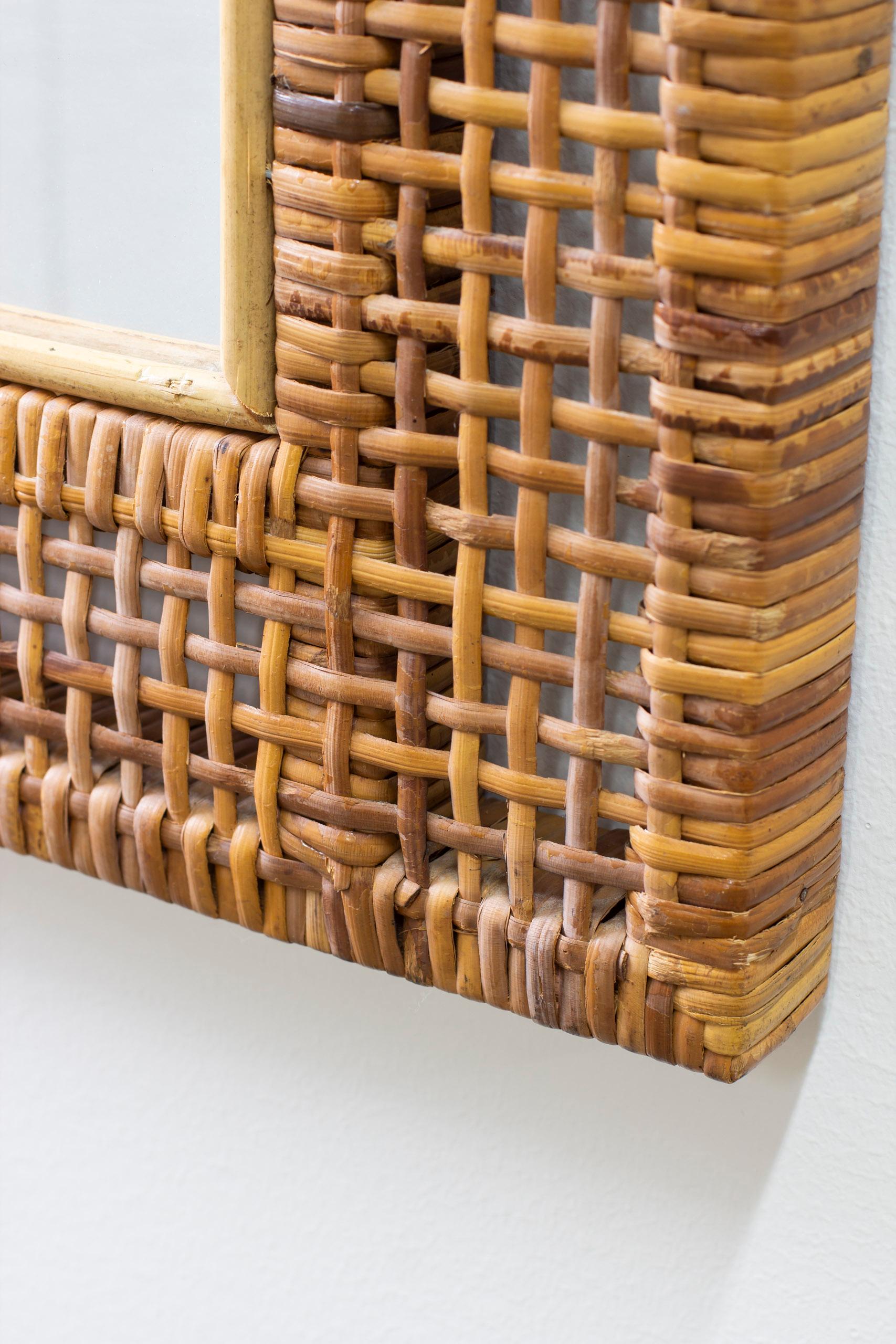 Swedish Modern hand woven cane mirror, 1950s In Good Condition In Hägersten, SE