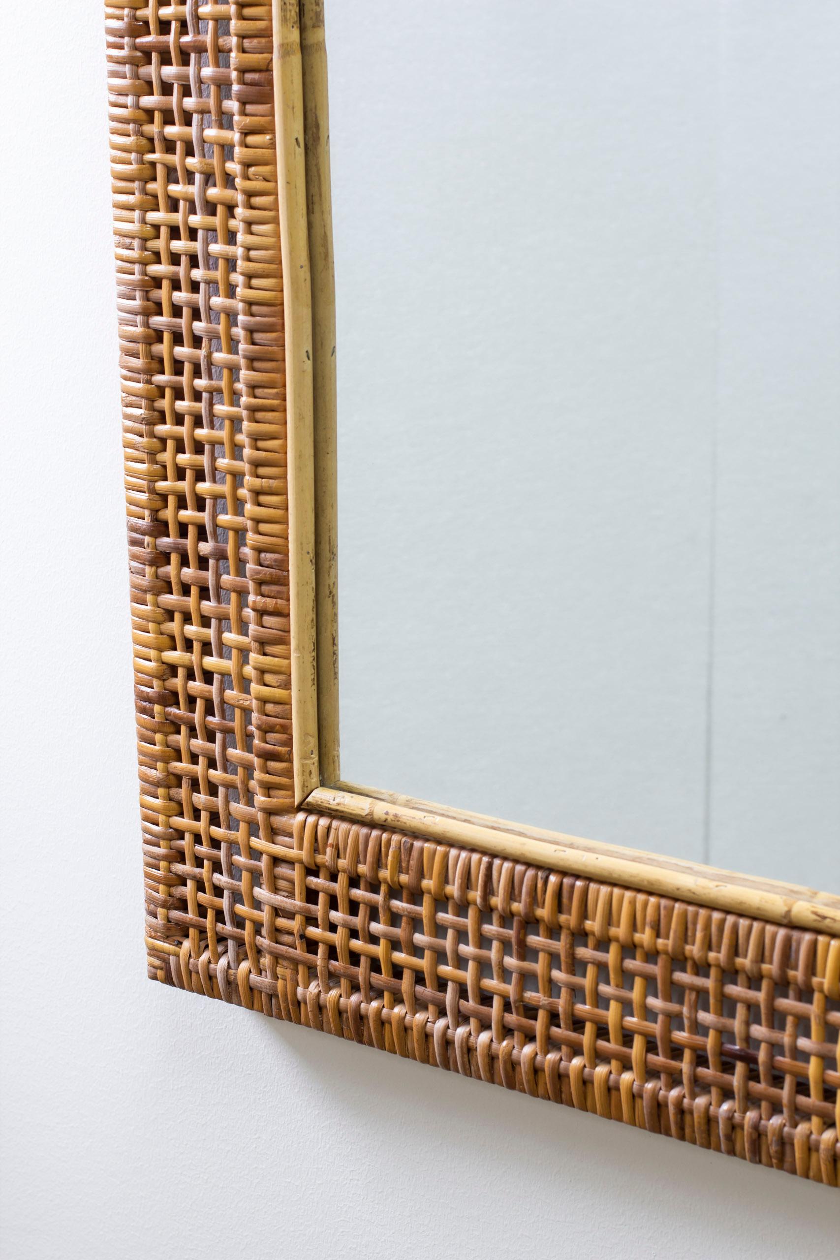 Mid-20th Century Swedish Modern hand woven cane mirror, 1950s