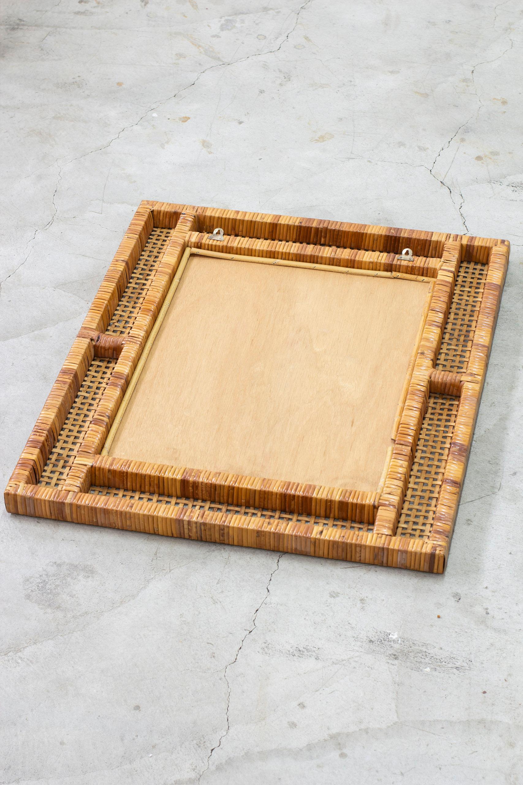 Bamboo Swedish Modern hand woven cane mirror, 1950s