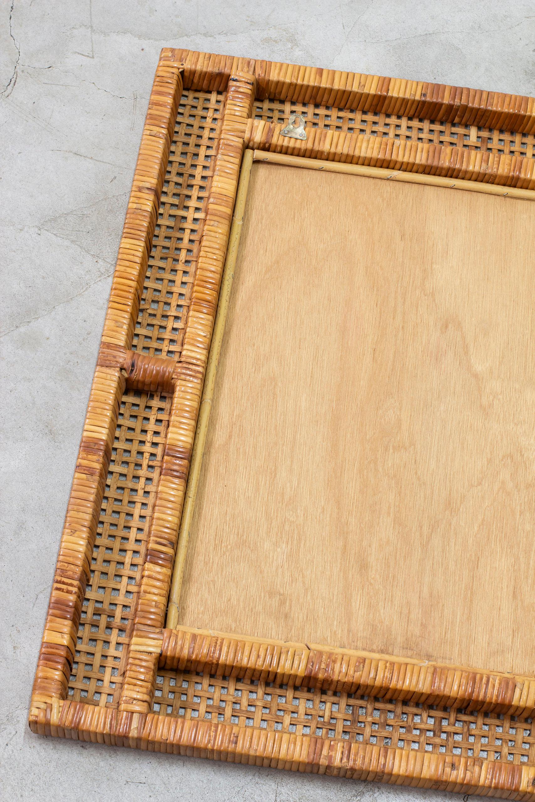 Swedish Modern hand woven cane mirror, 1950s 1