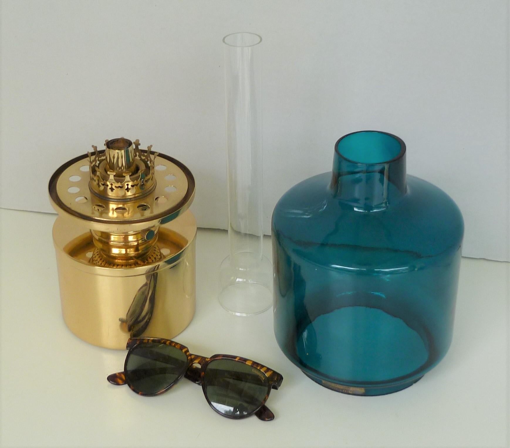 Swedish Modern Hans-Agne Jakobsson AB Markaryd Brass/Blue Glass L-47 Oil Lamp 7