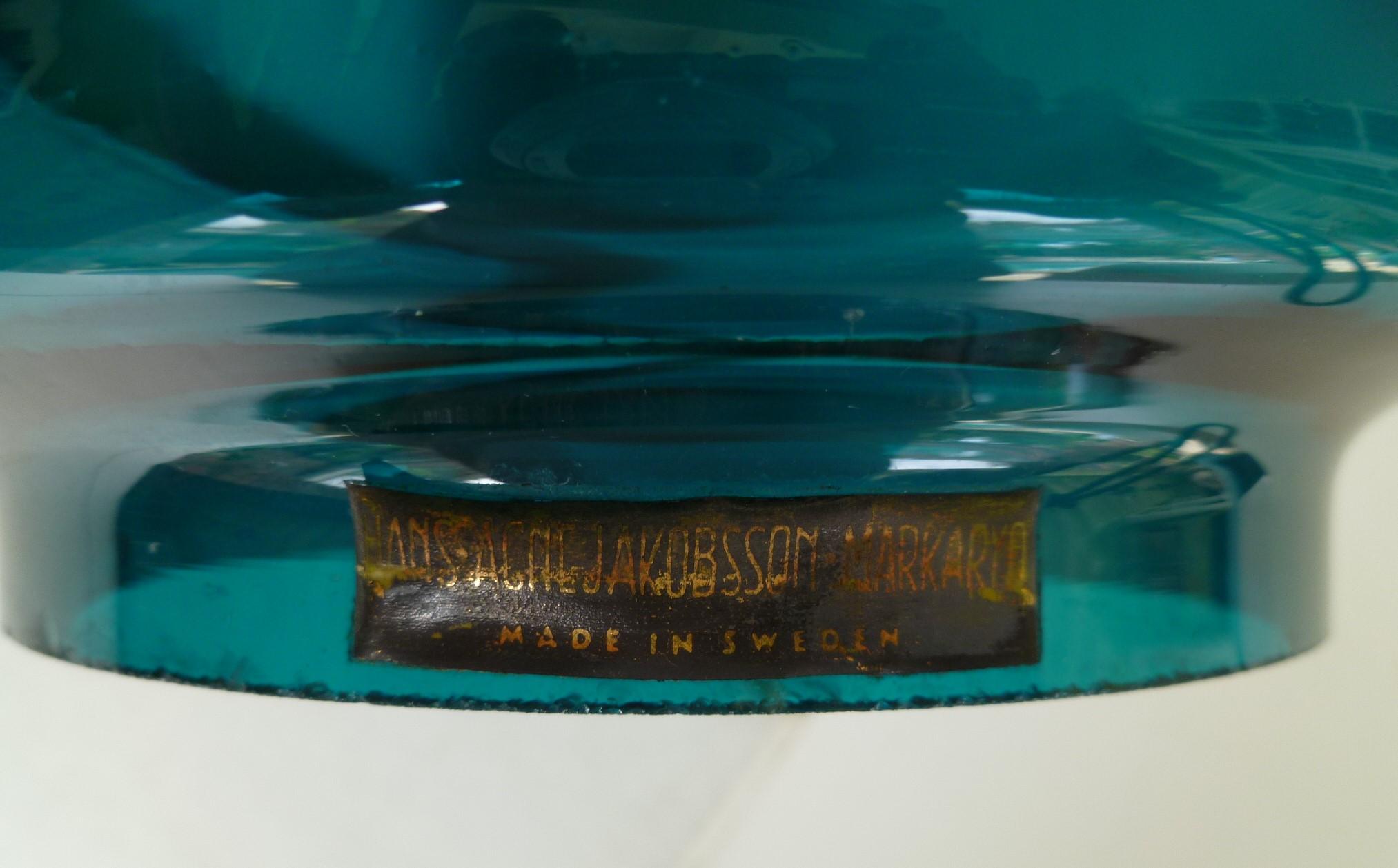 Mid-20th Century Swedish Modern Hans-Agne Jakobsson AB Markaryd Brass/Blue Glass L-47 Oil Lamp