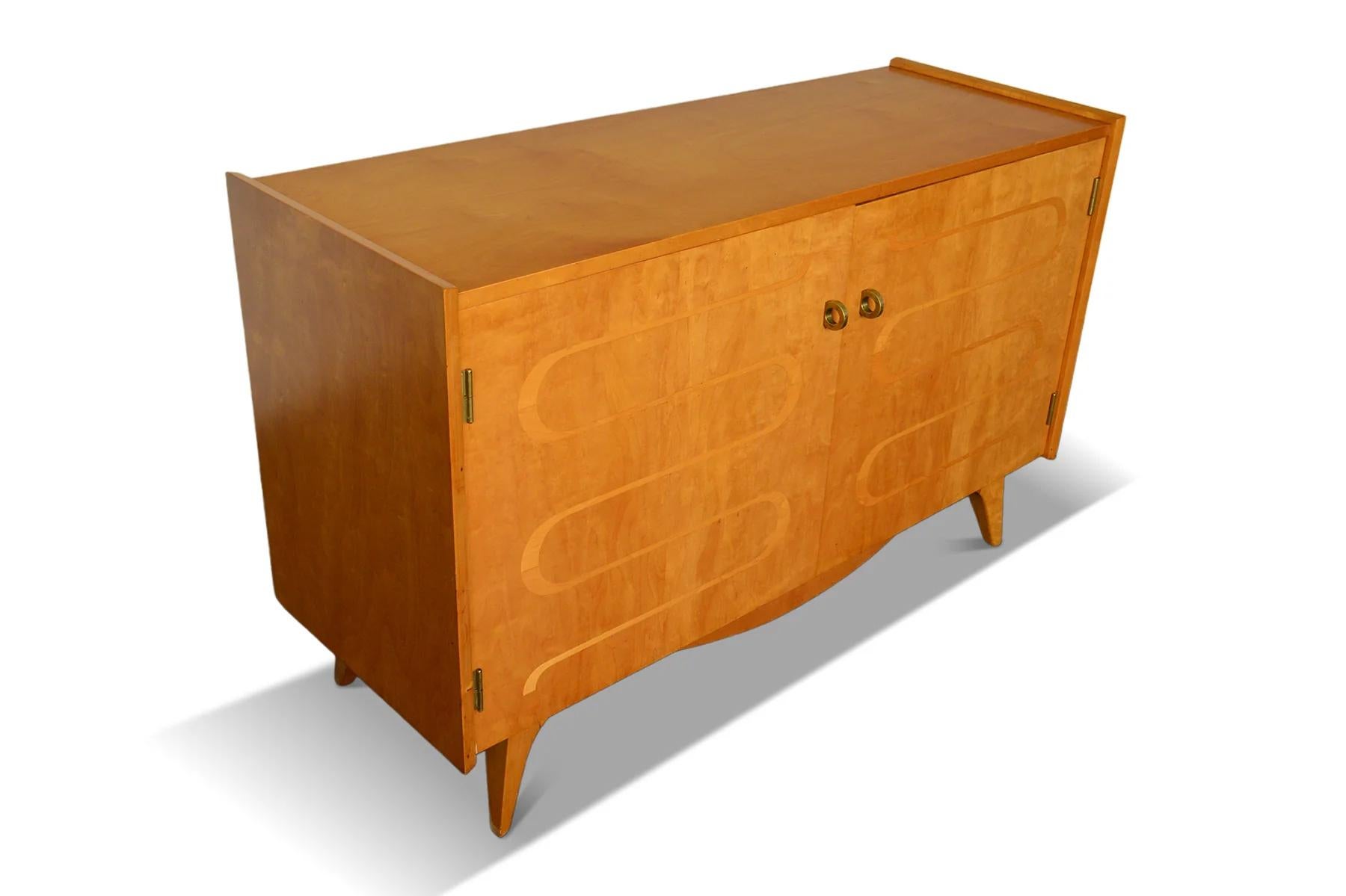 Brass Swedish Modern Inlay Credenza in Beech For Sale