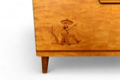 Swedish Modern Inlay Record Cabinet In Maple Burl