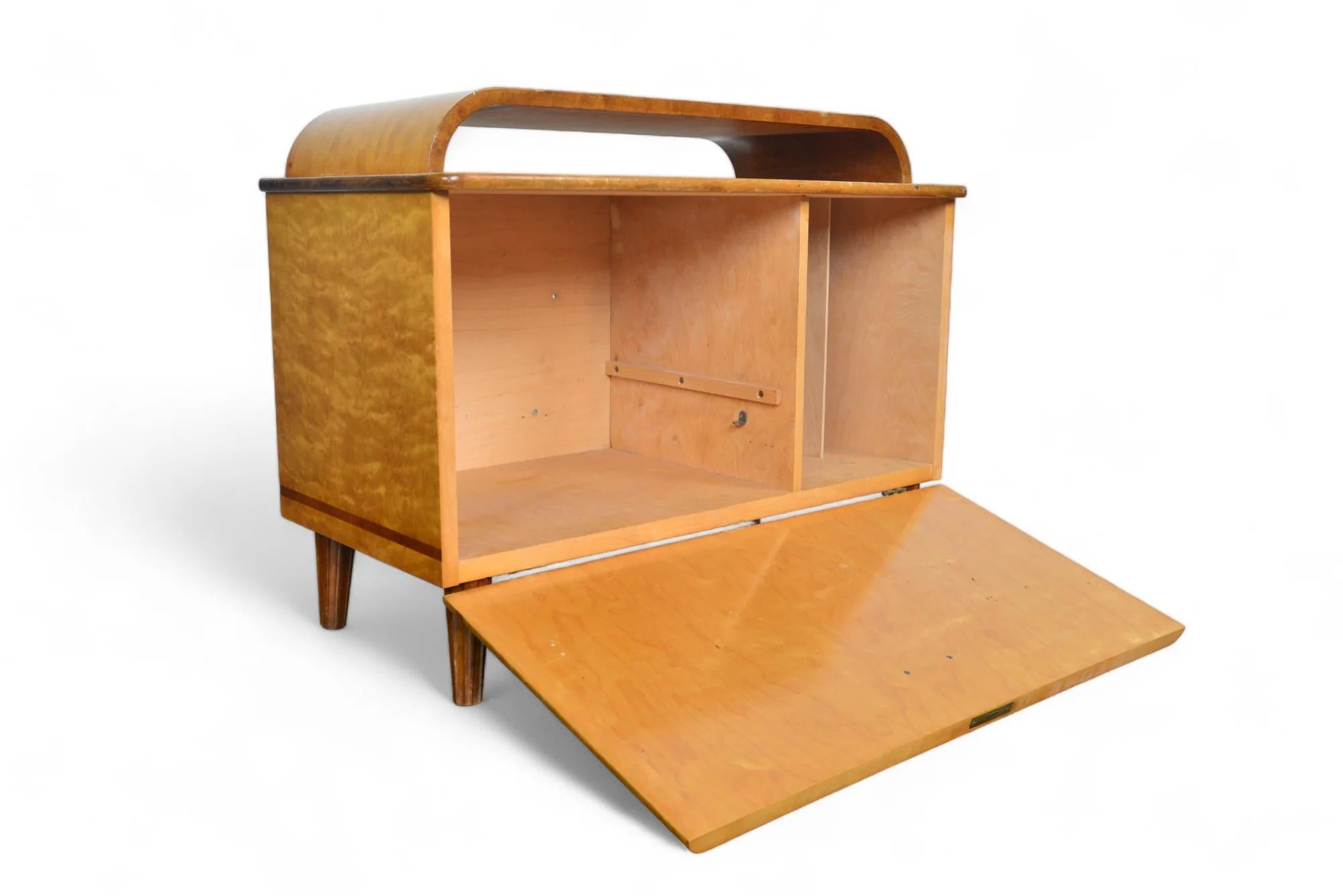 Swedish Modern Inlay Record Cabinet In Maple Burl 1