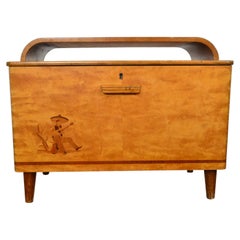 Swedish Modern Inlay Record Cabinet In Maple Burl