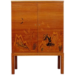 Meuble bar moderne suédois en intarsia par Reiners Mjölby:: 1939