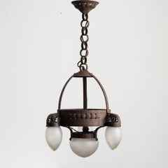 Swedish Modern Iron Glass Ceiling Chandelier Pendant Lamp by Böhlmarks, 1910s