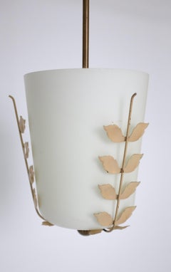 Swedish Modern Leaf Decorated and Glass Pendant