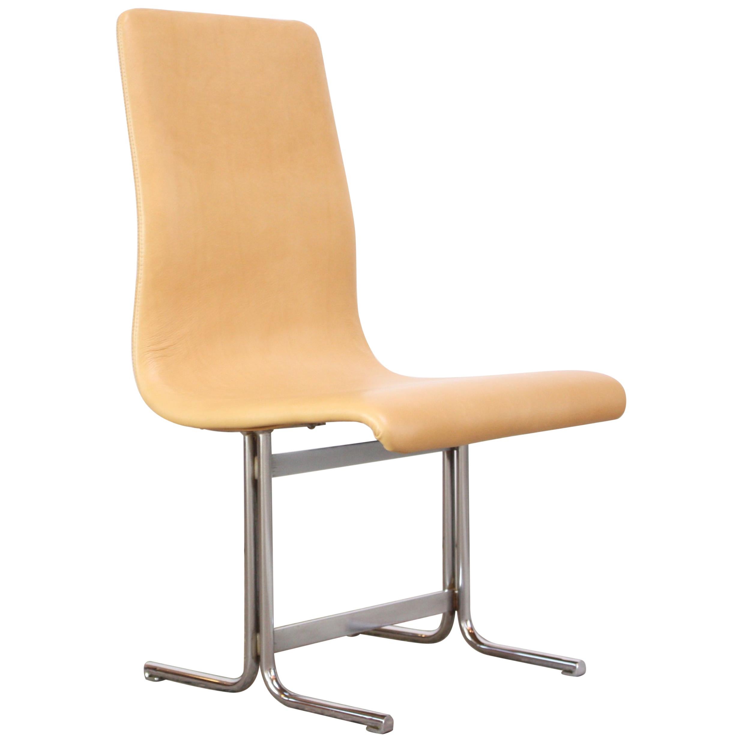 Swedish Modern Leather and Chrome Accent Chair by Vemo Industri AB For Sale