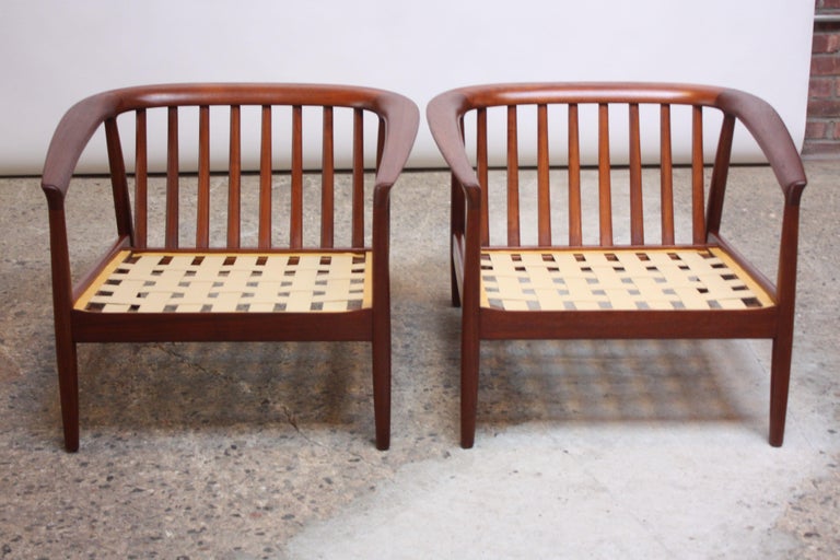 Swedish Modern Leather and Teak Lounge Chairs by Folke Ohlsson for DUX For Sale 5