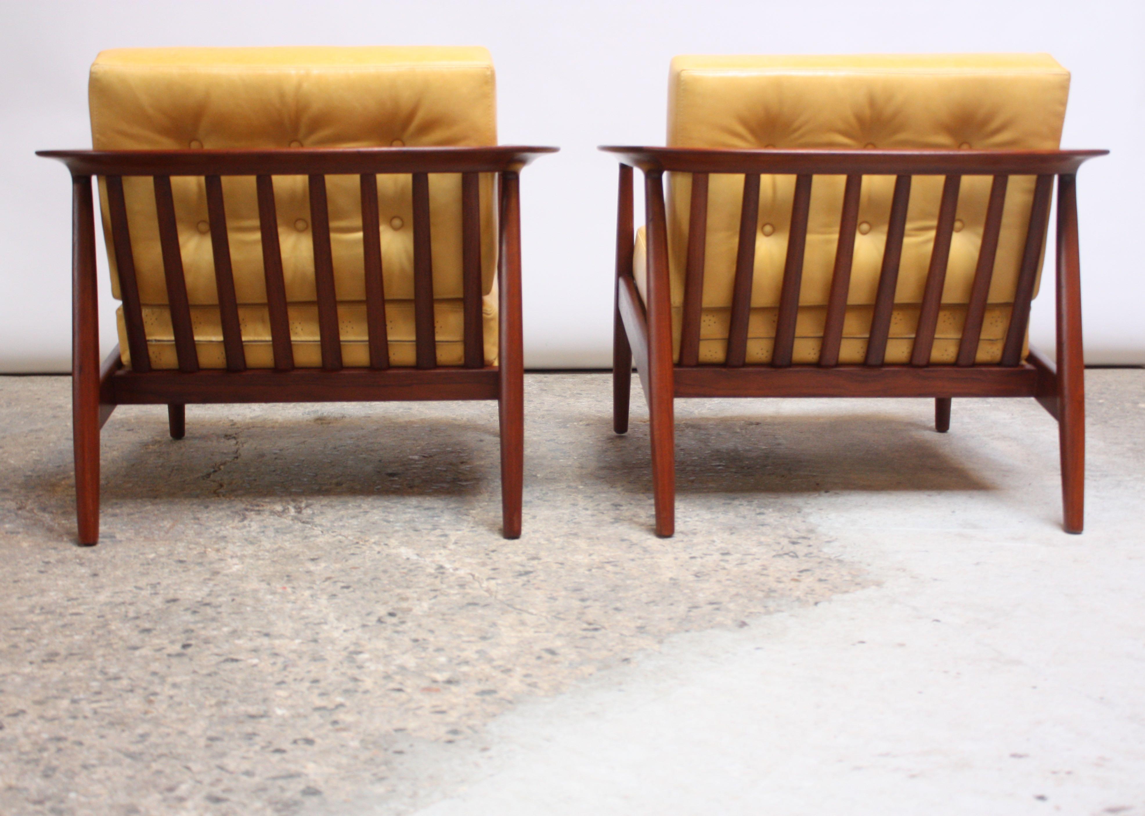 Swedish Modern Leather and Teak Lounge Chairs by Folke Ohlsson for DUX For Sale 8