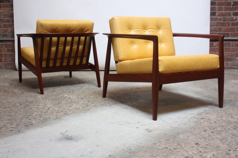 Mid-Century Modern Swedish Modern Leather and Teak Lounge Chairs by Folke Ohlsson for DUX For Sale