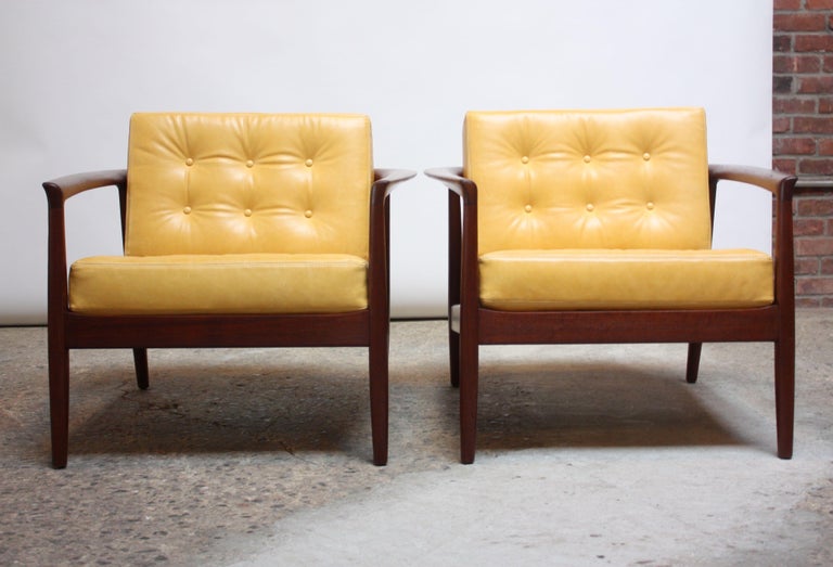 Swedish Modern Leather and Teak Lounge Chairs by Folke Ohlsson for DUX For Sale 1