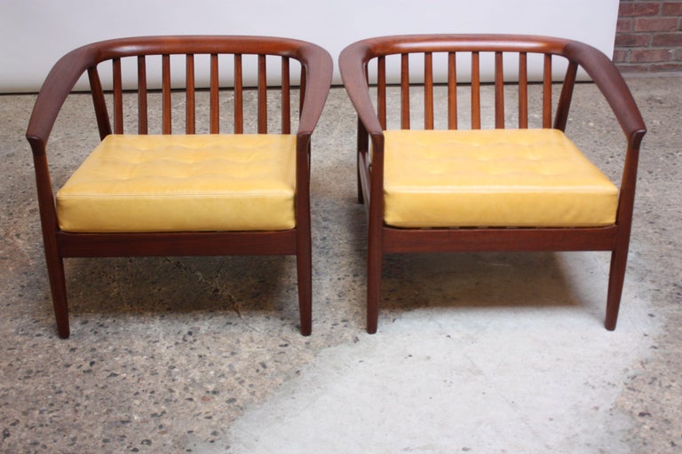 Swedish Modern Leather and Teak Lounge Chairs by Folke Ohlsson for DUX For Sale 3