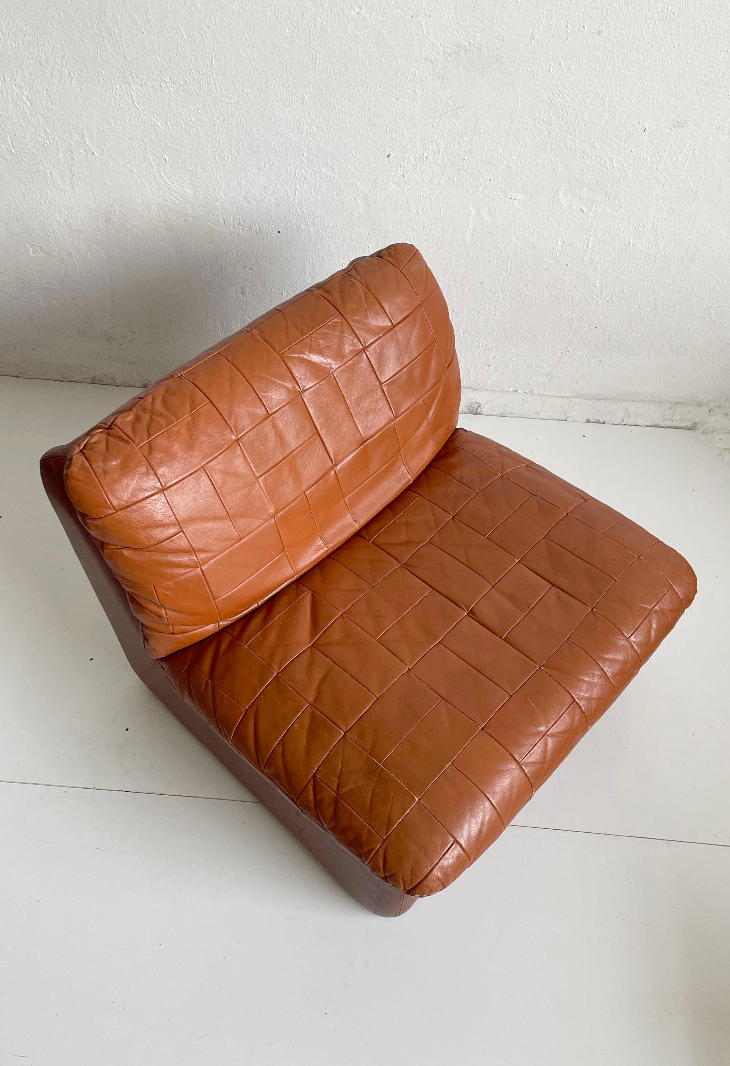 Swedish Modern Leather Patchwork Lounge Chair by Overman, 1970s 7