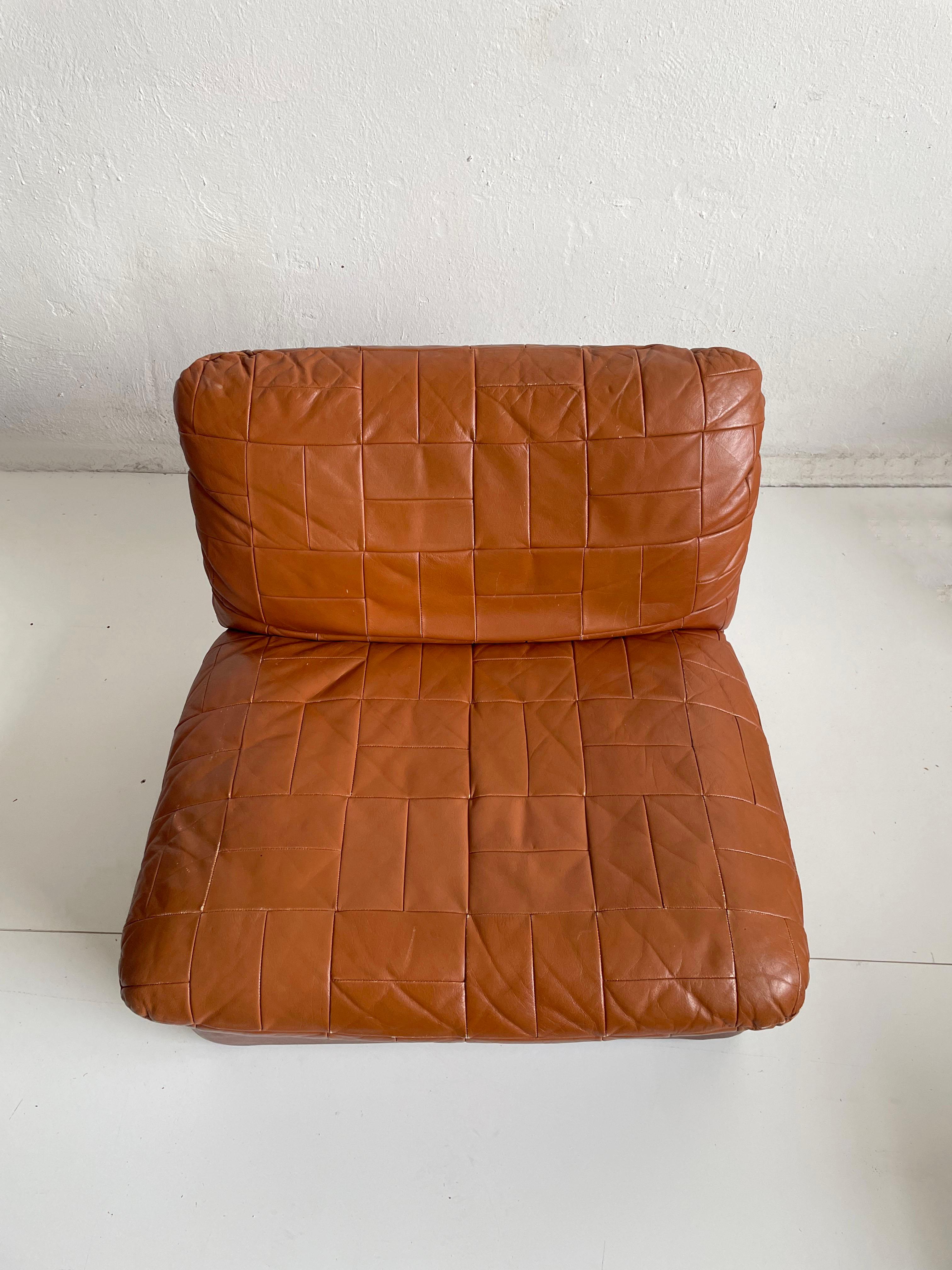 Swedish Modern Leather Patchwork Lounge Chair by Overman, 1970s 8