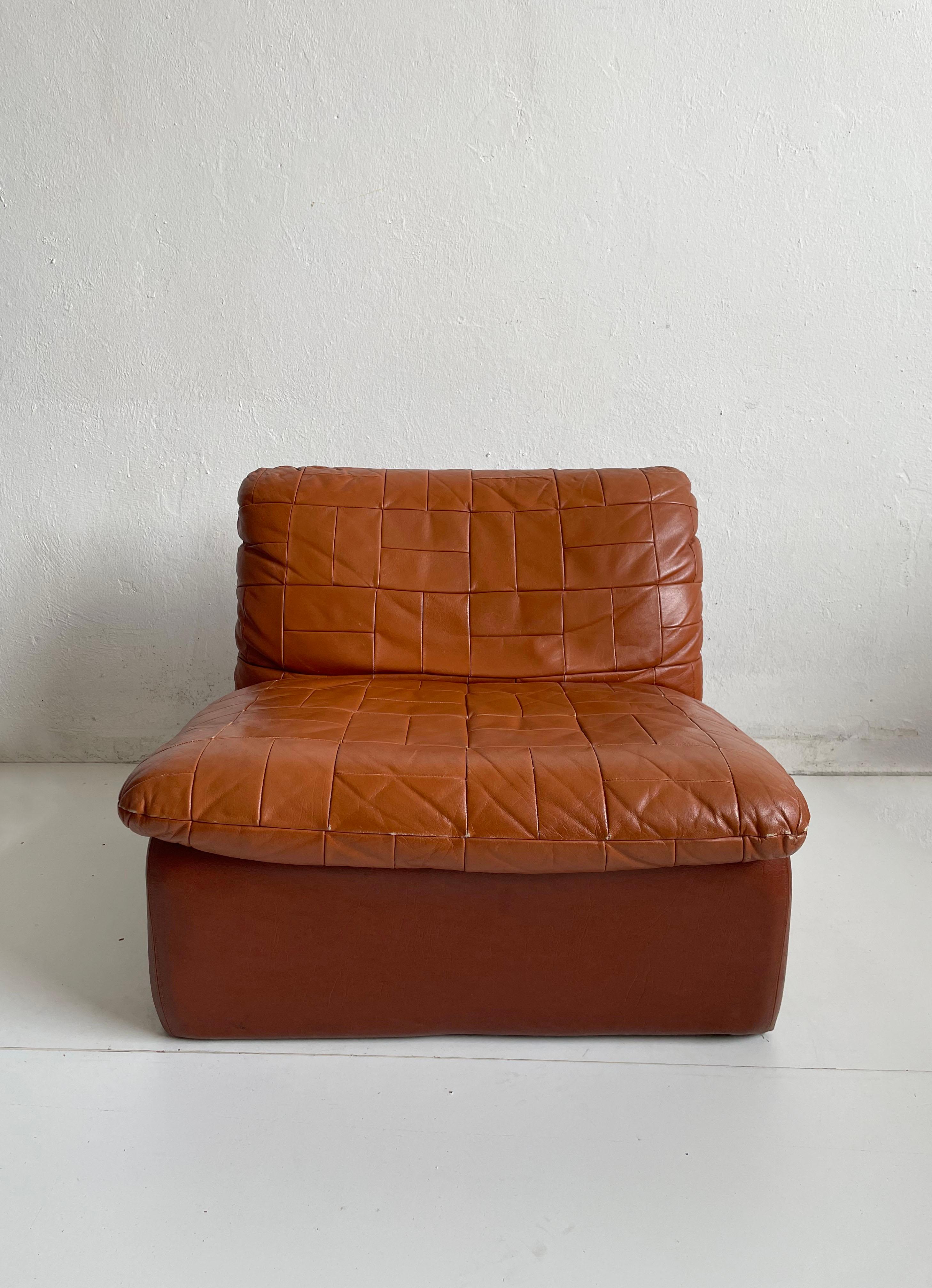 Swedish Modern Leather Patchwork Lounge Chair by Overman, 1970s In Good Condition In Zagreb, HR