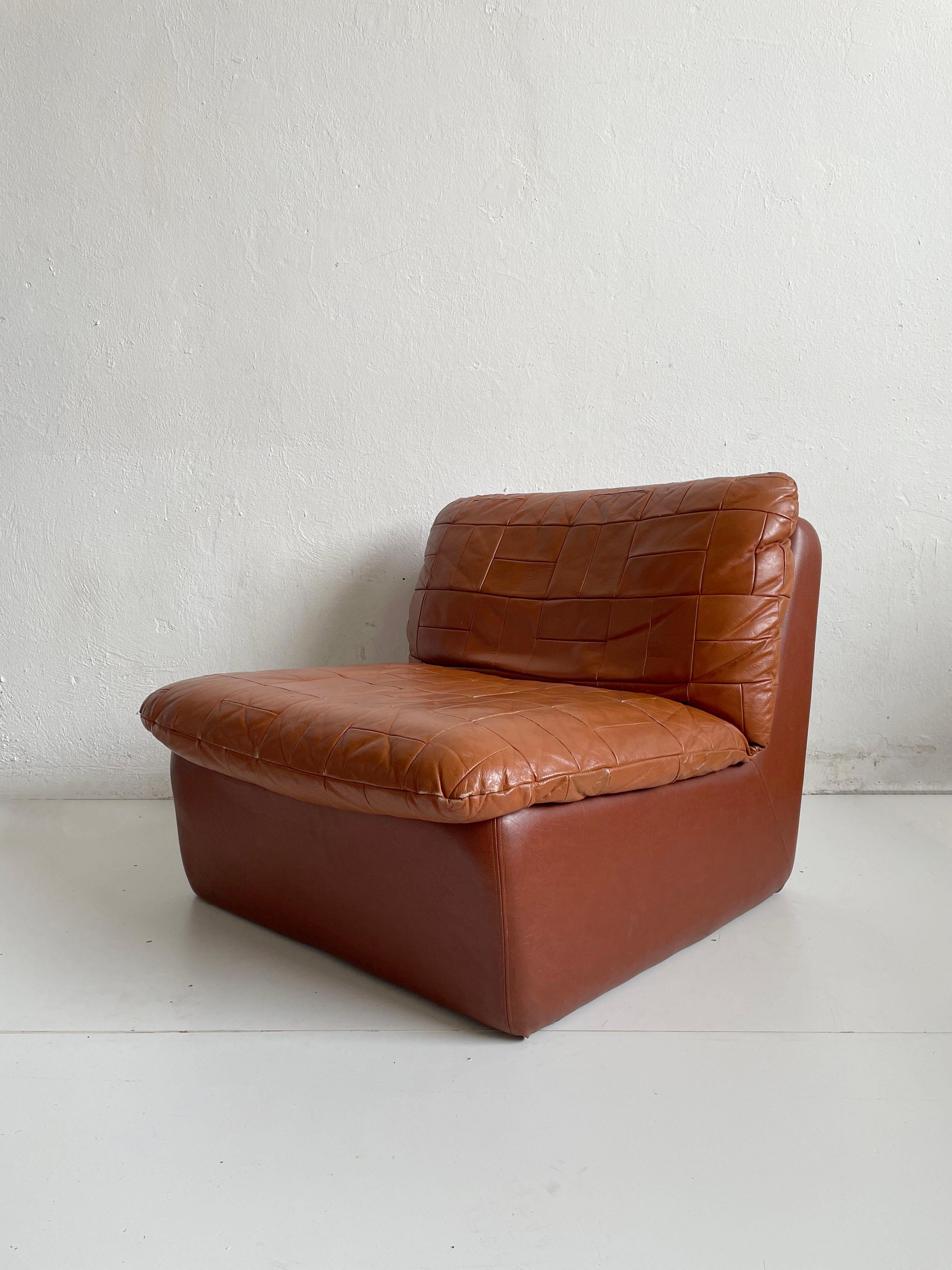 Late 20th Century Swedish Modern Leather Patchwork Lounge Chair by Overman, 1970s
