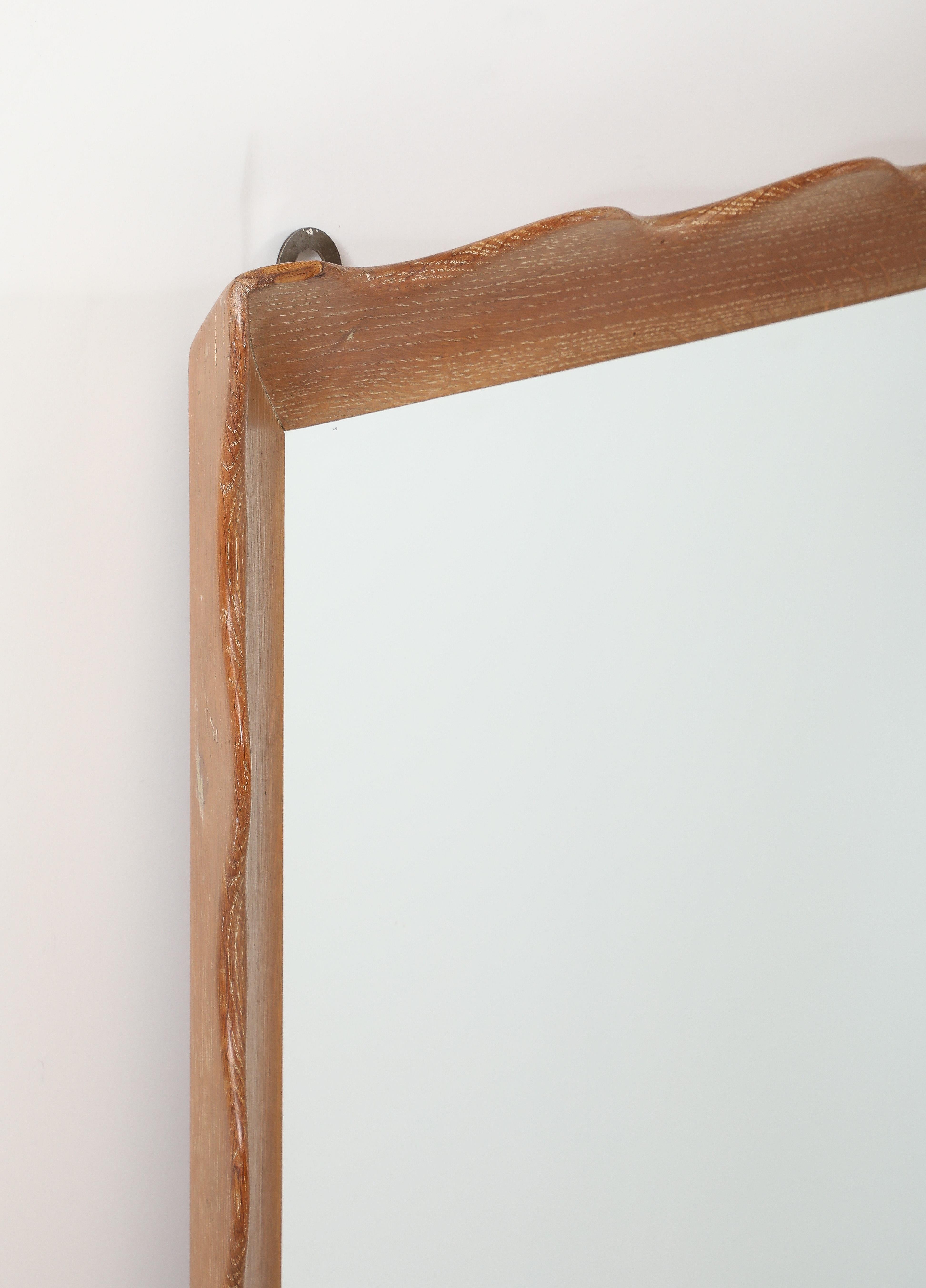 Swedish Modern Limed Oak Mirror, Scalloped Frame, Sweden, 1940's For Sale 5