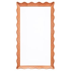 Swedish Modern Limed Oak Mirror, Scalloped Frame, Sweden, 1940's