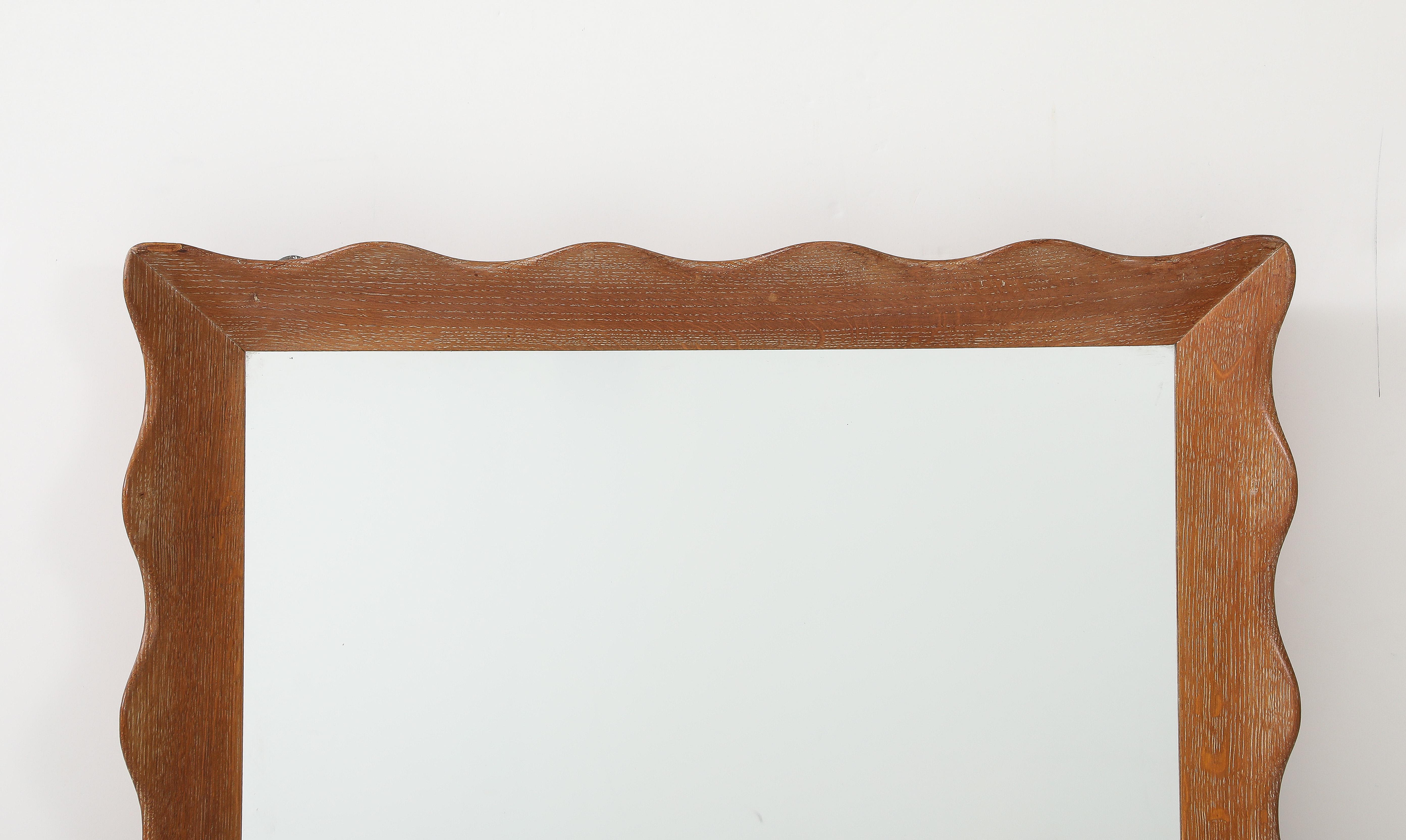 Scandinavian Modern Swedish Modern Limed Oak Mirror, Scalloped Frame, Sweden, 1940's For Sale