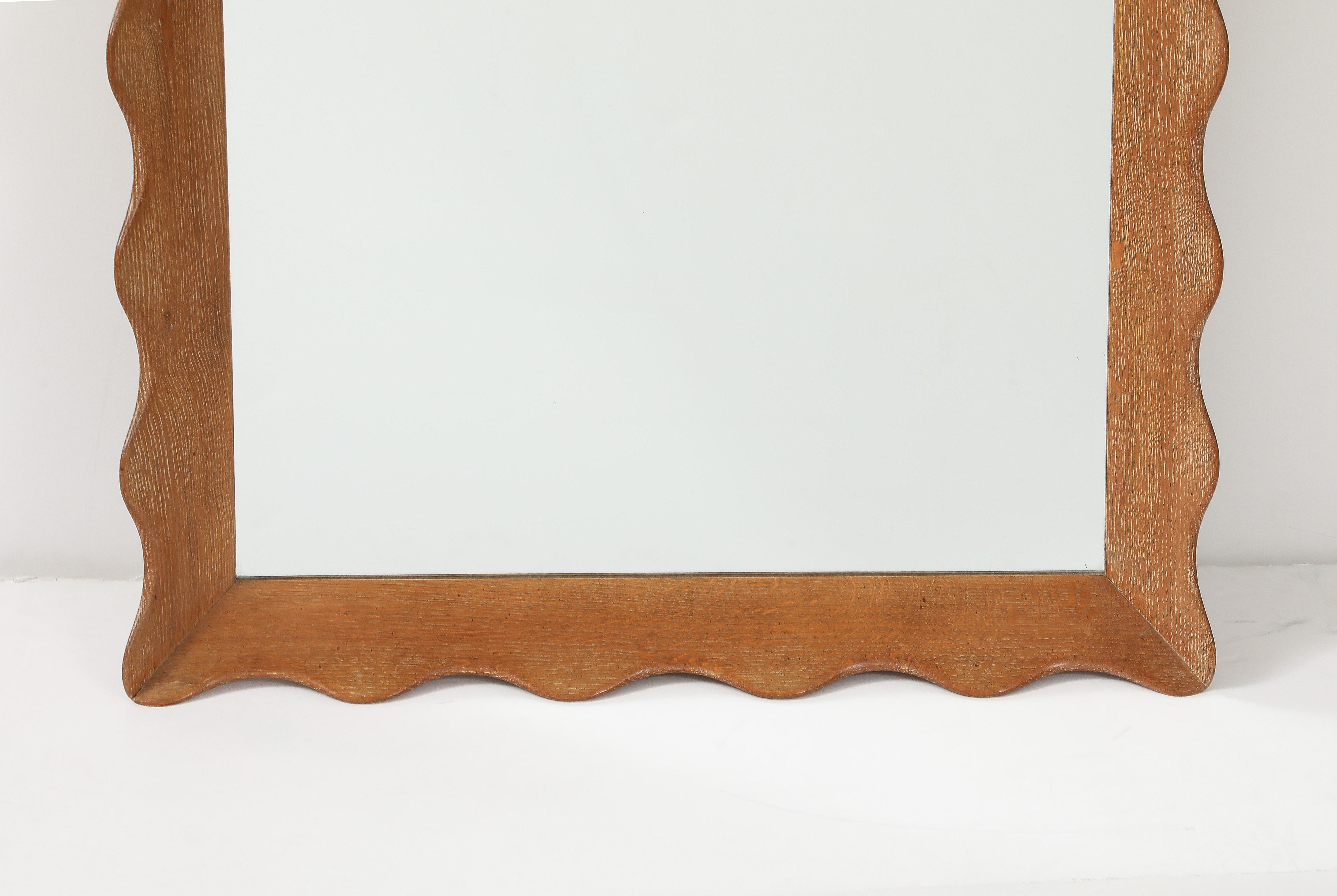Mid-20th Century Swedish Modern Limed Oak Mirror, Scalloped Frame, Sweden, 1940's For Sale