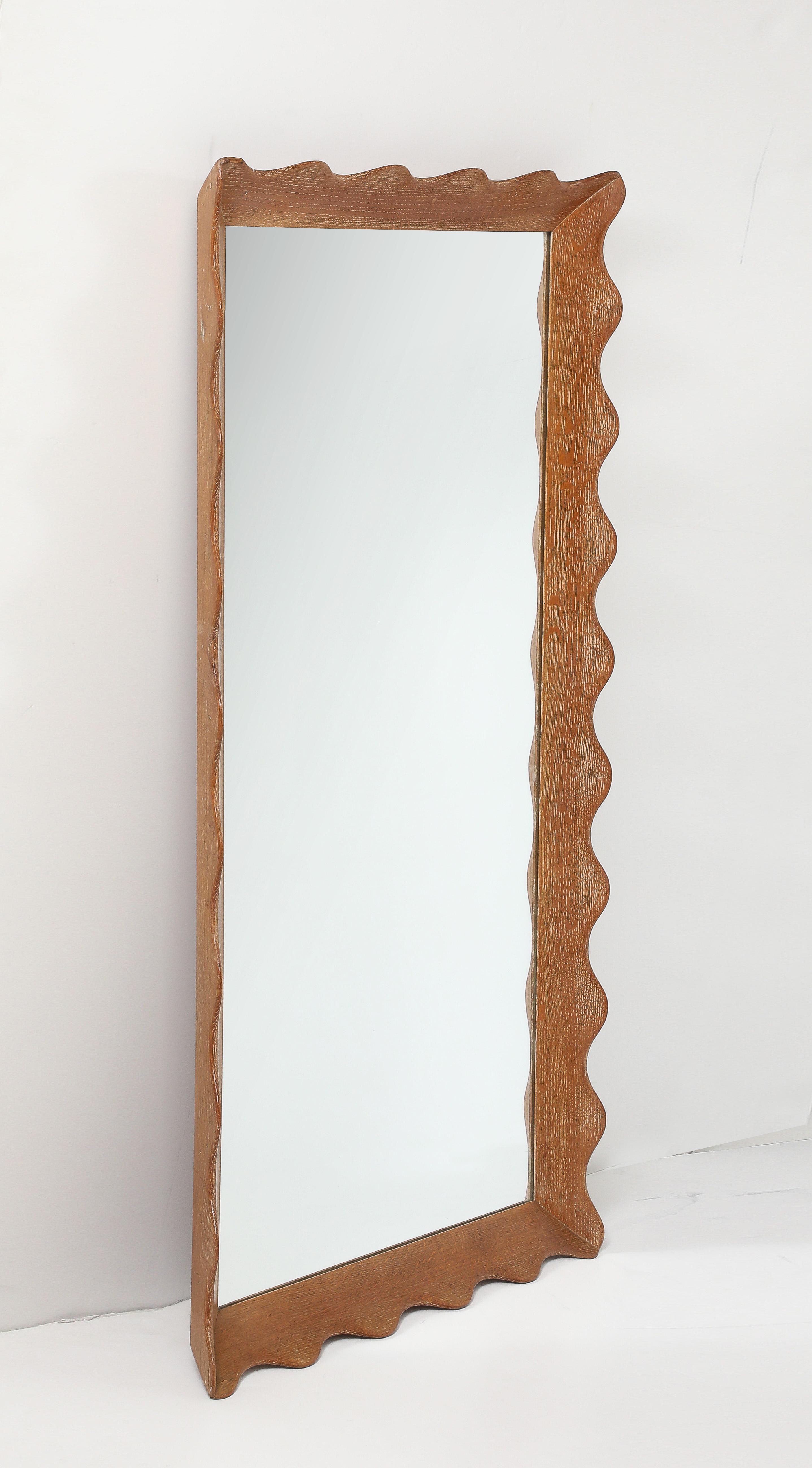 Swedish Modern Limed Oak Mirror, Scalloped Frame, Sweden, 1940's For Sale 2