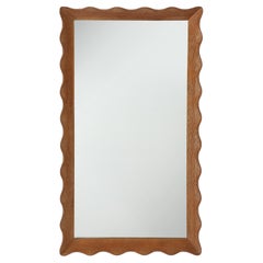 Swedish Modern Limed Oak Mirror, Scalloped Frame, Sweden, 1940's