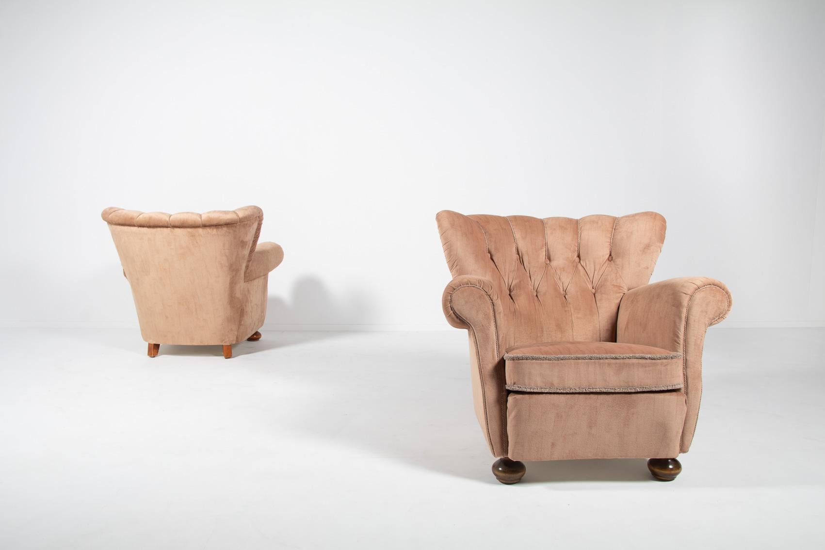 Swedish Modern lounge armchairs in velvet upholstery, 1950’s For Sale 6