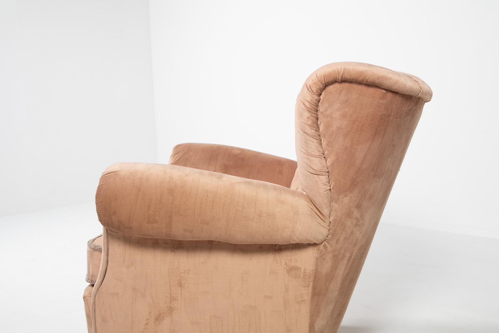 Swedish Modern lounge armchairs in velvet upholstery, 1950’s For Sale 1