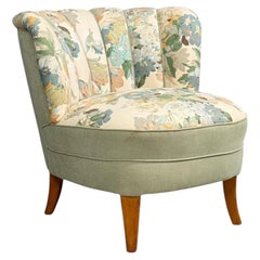 Swedish Modern, Lounge Chair, Floral Fabric, Beech, Sweden, 1950s