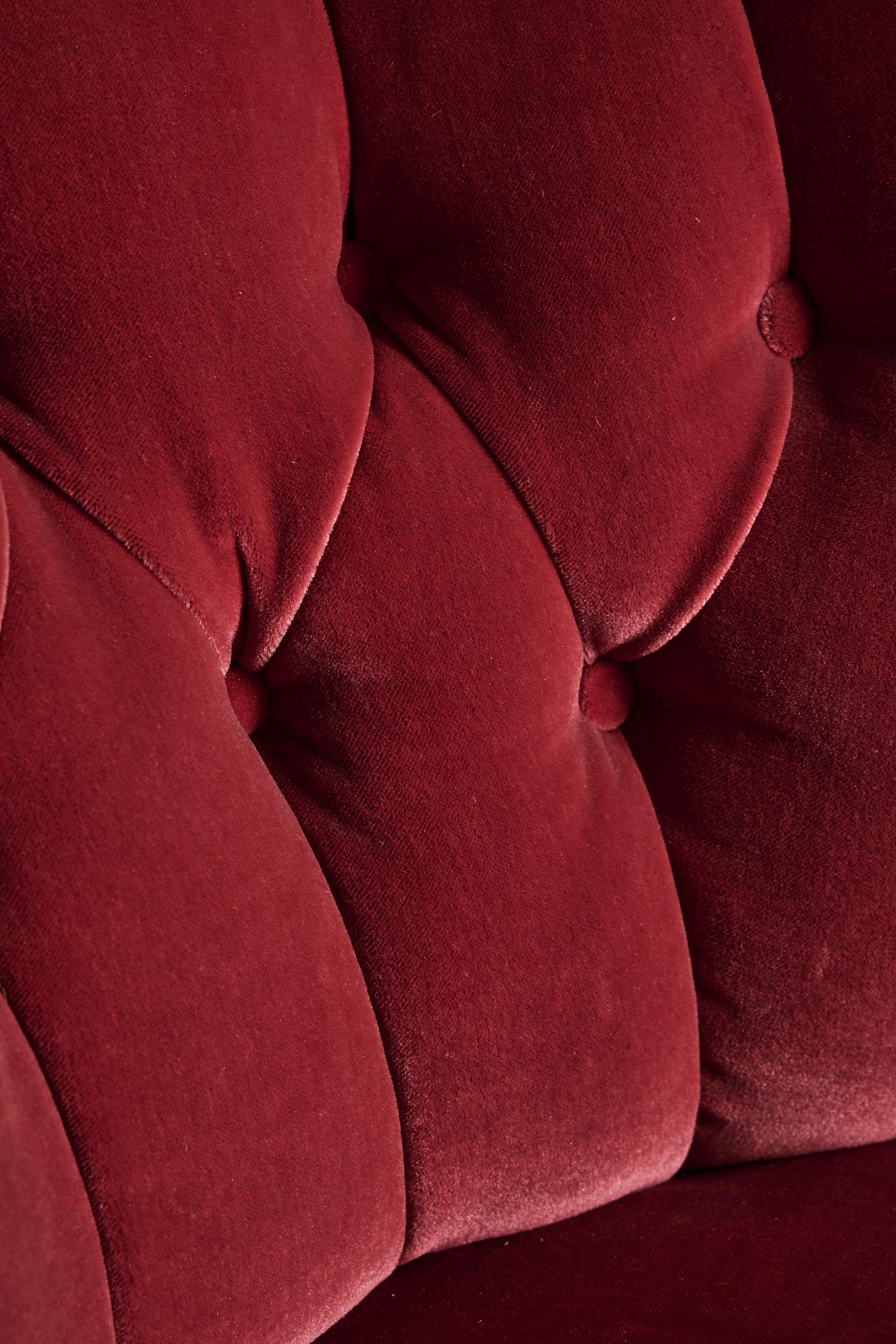 Schwedischer moderner Loungesessel aus original rubinrotem Samt, 1940er Jahre im Angebot 4