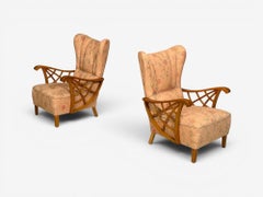 Swedish Modern, Lounge Chairs, Braided Wood, Fabric, Sweden, 1930s