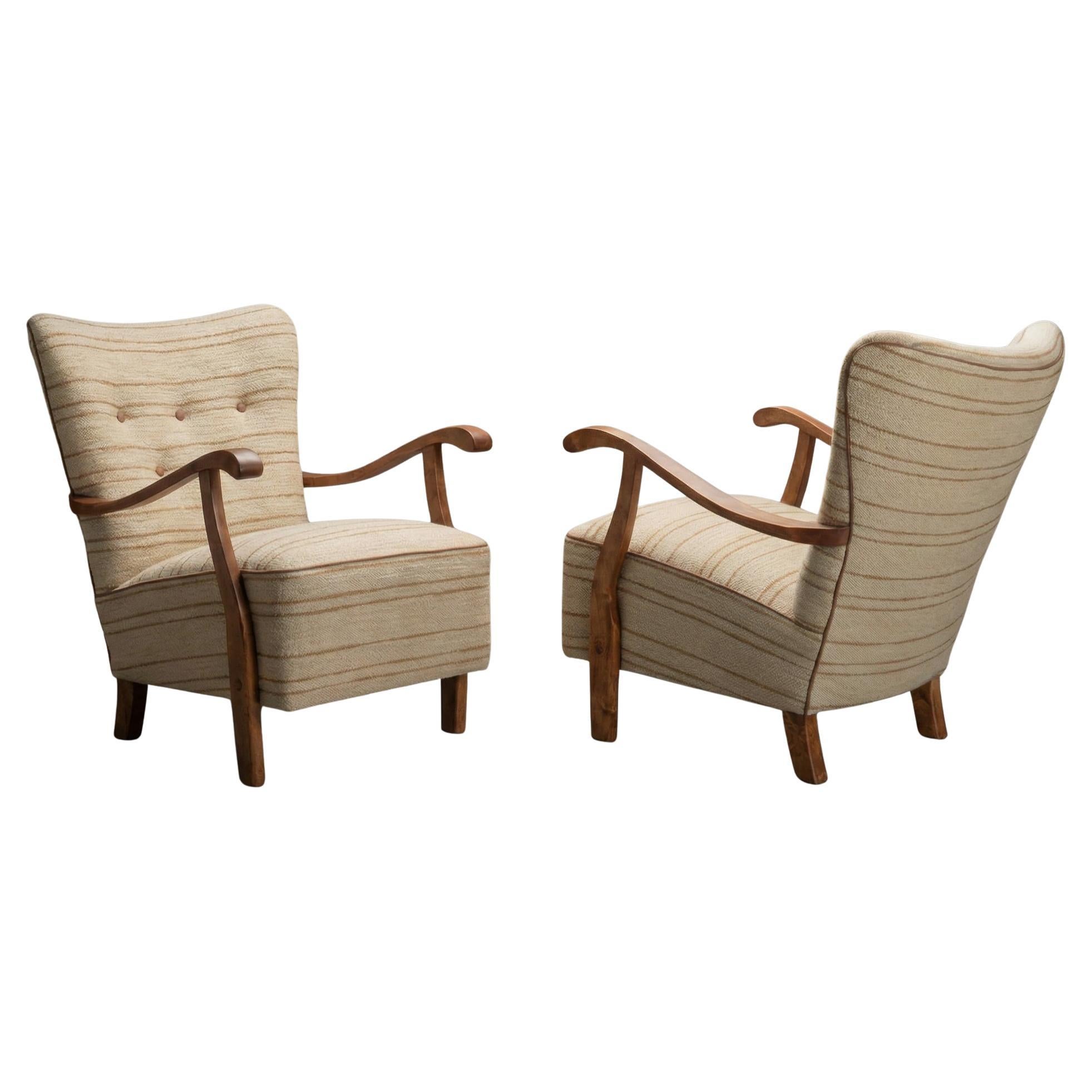 Swedish Modern Lounge Chairs in Linen 
Birch, Pair For Sale