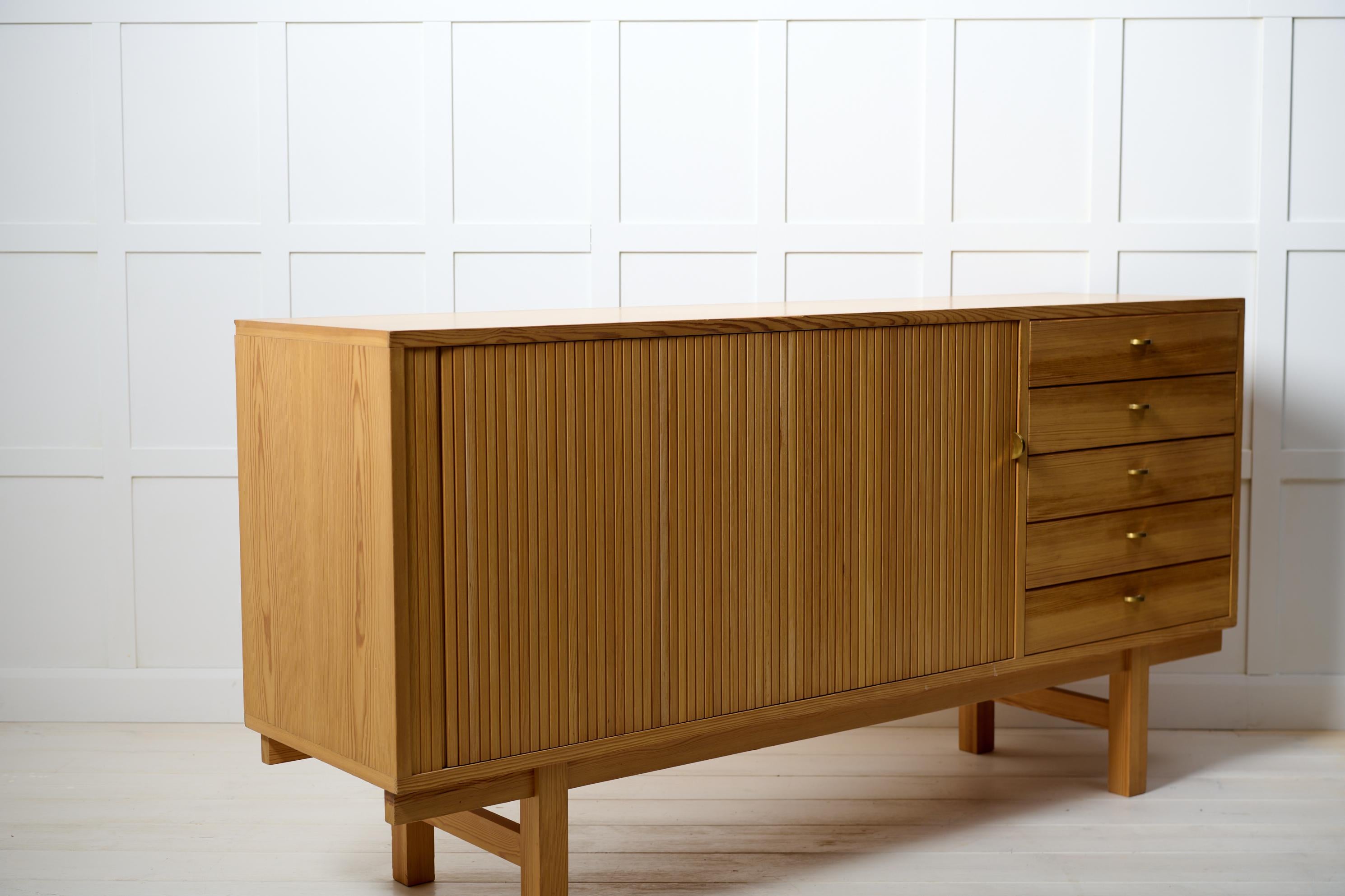 20th Century Swedish Modern Low Sideboard, Vintage Pine Scandinavian Design  For Sale
