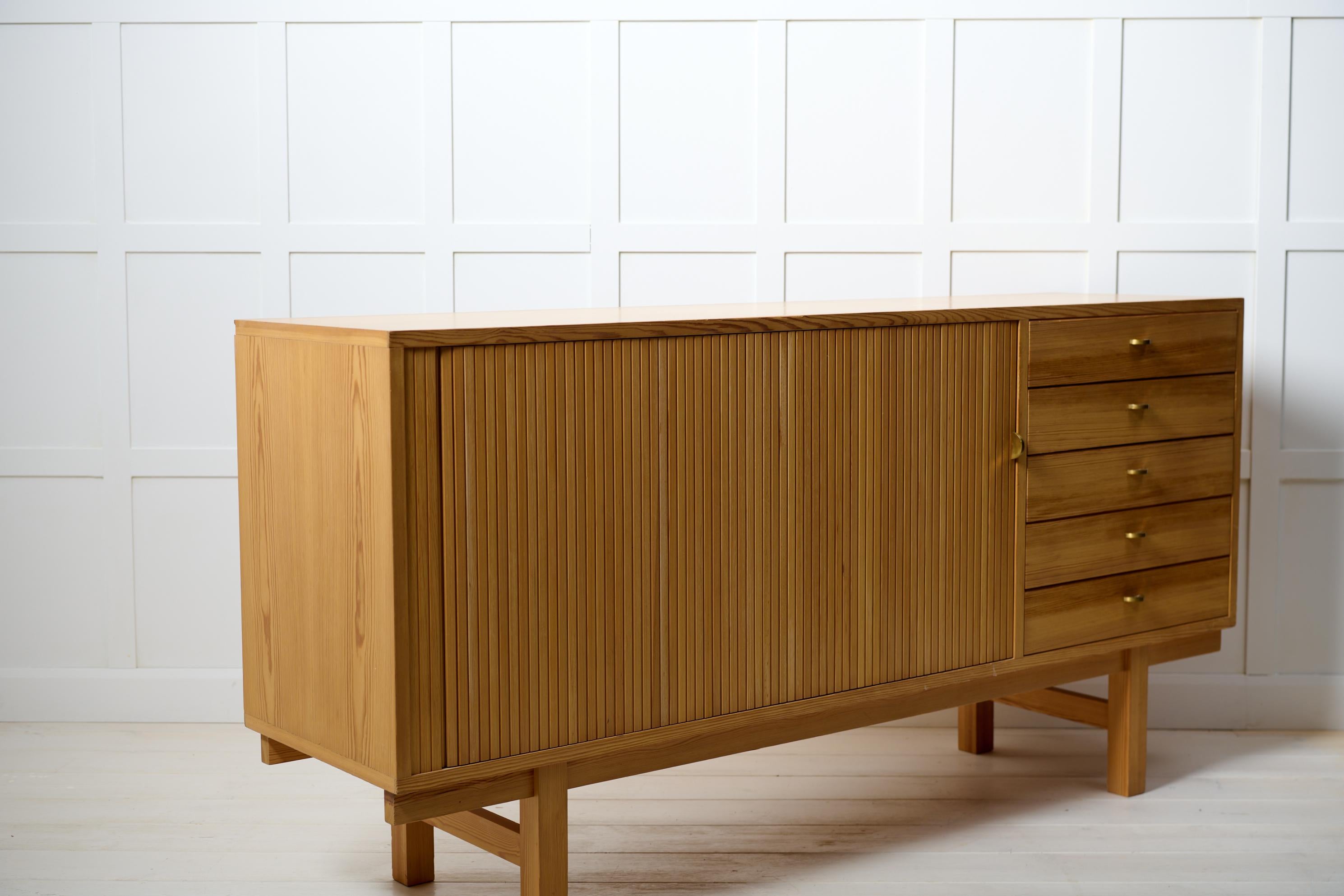 20th Century Swedish Modern Low Sideboard, Vintage Pine Scandinavian Design For Sale
