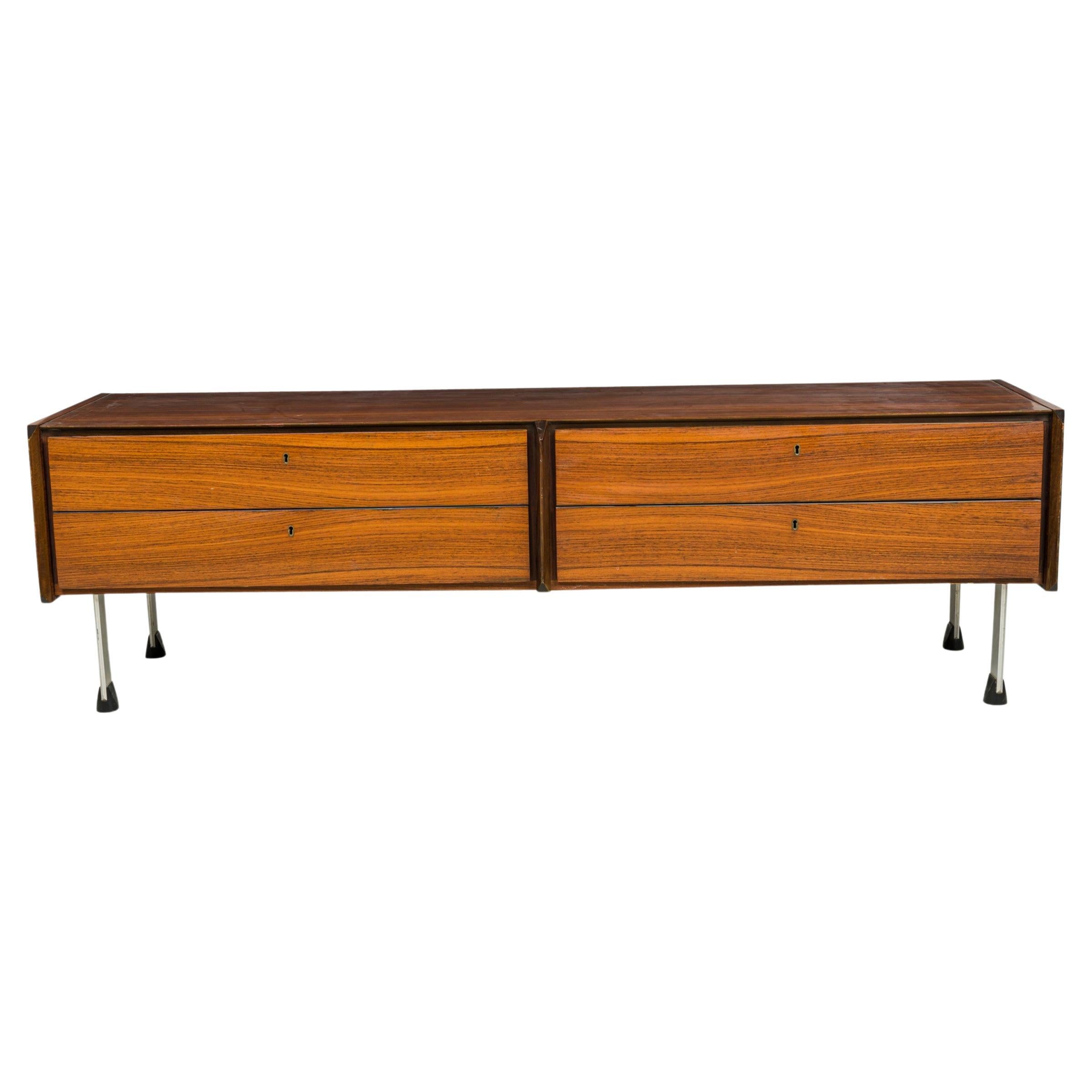 Swedish Modern Mahogany and Chrome Low Console For Sale