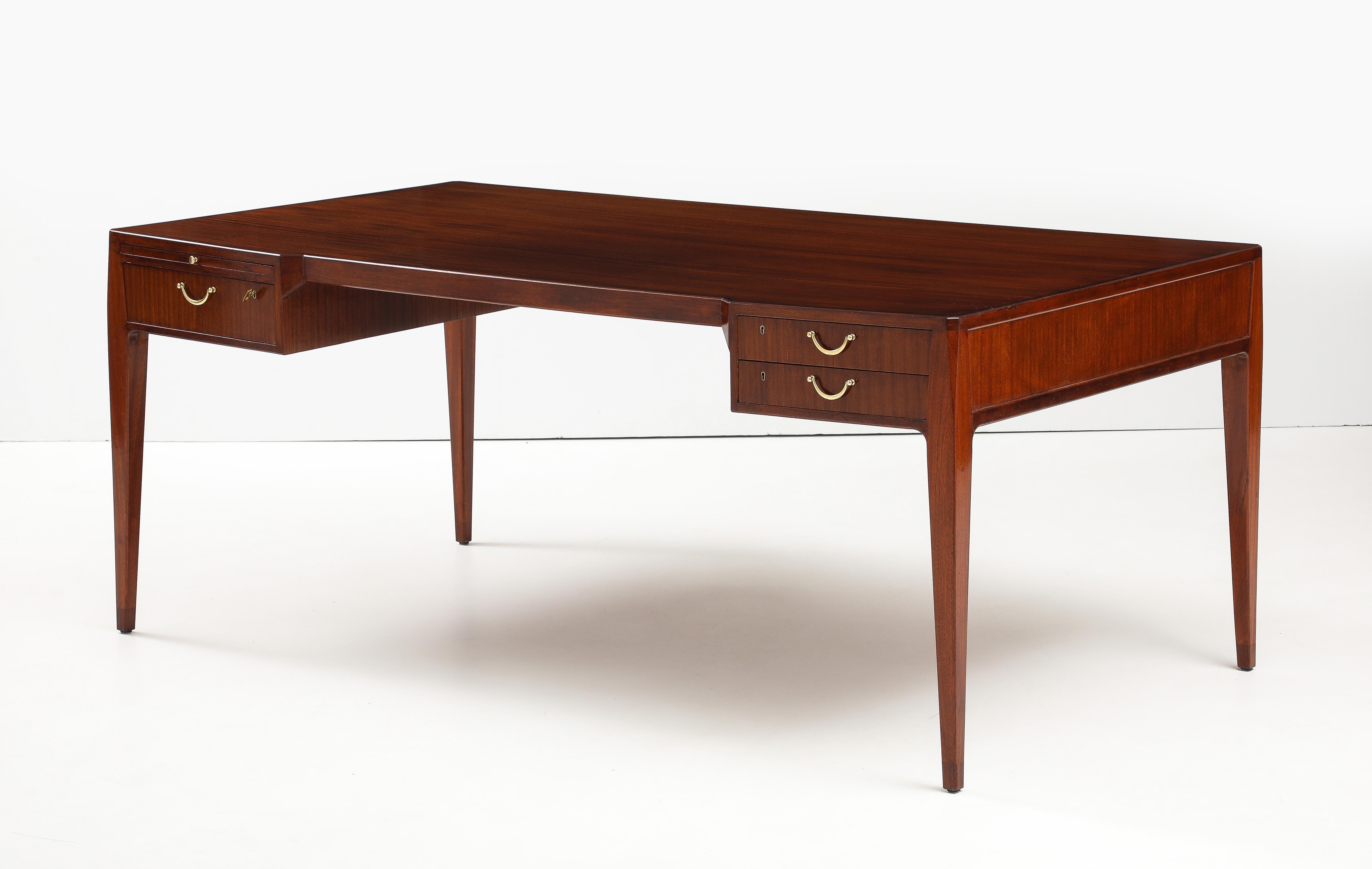 Swedish Modern Mahogany Desk, Jarnforsens Kontorsmöbler, Stockholm, Circa 1960s For Sale 11