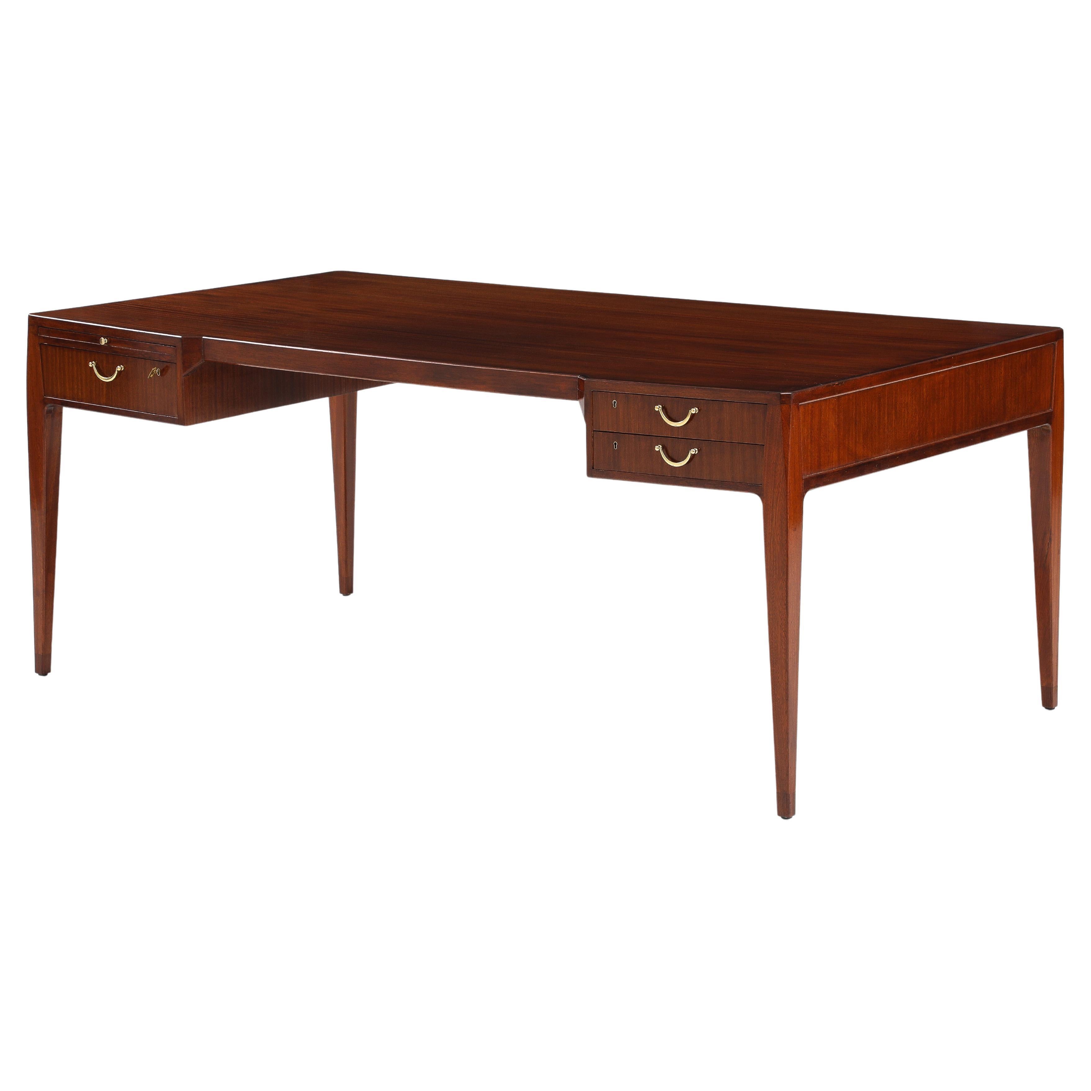 Swedish Modern Mahogany Desk, Jarnforsens Kontorsmöbler, Stockholm, Circa 1960s For Sale