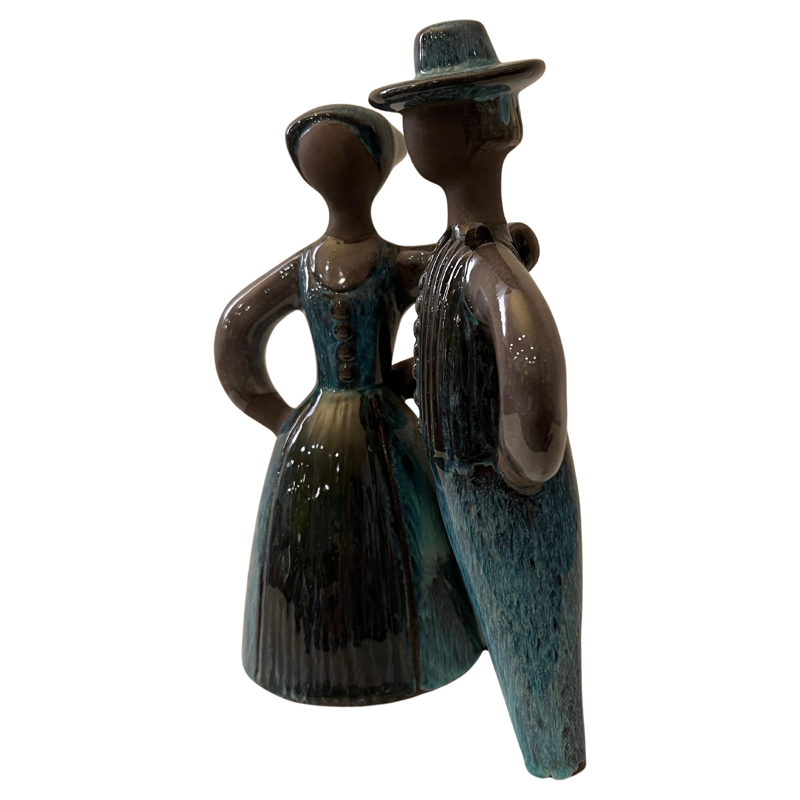 Swedish Modern Man & Woman ceramic sculpture by Elsi Bourelius for Jie Gantofta In Excellent Condition In San Diego, CA
