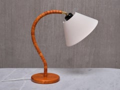 Swedish Modern Markslöjd Table Lamp in Beech, Brass, Linen, Sweden, 1960s